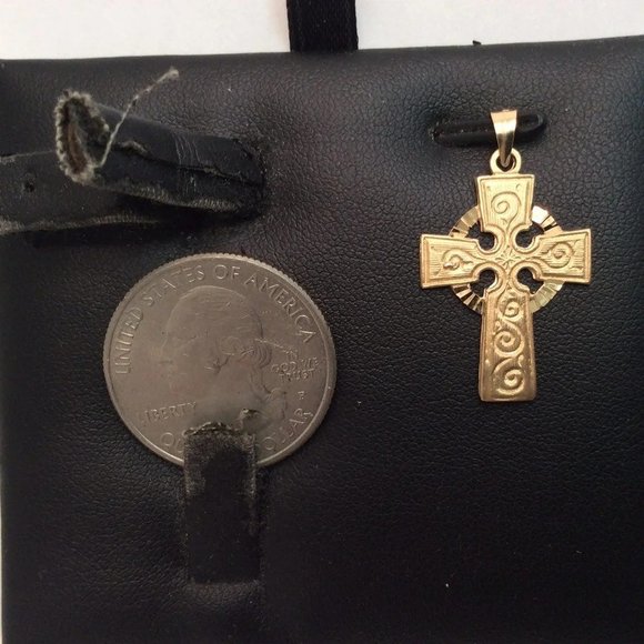 14k Solid Yellow real Gold Celtic Cross 2.00 Grams Religious Charm - Picture 4 of 8